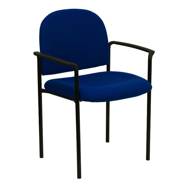 Navy Blue Fabric and Metal Stackable Side Chair with Arms