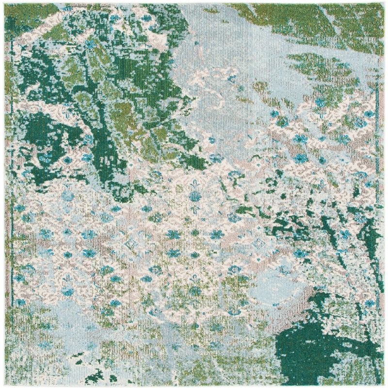 Monaco Green and Turquoise Square Synthetic Area Rug