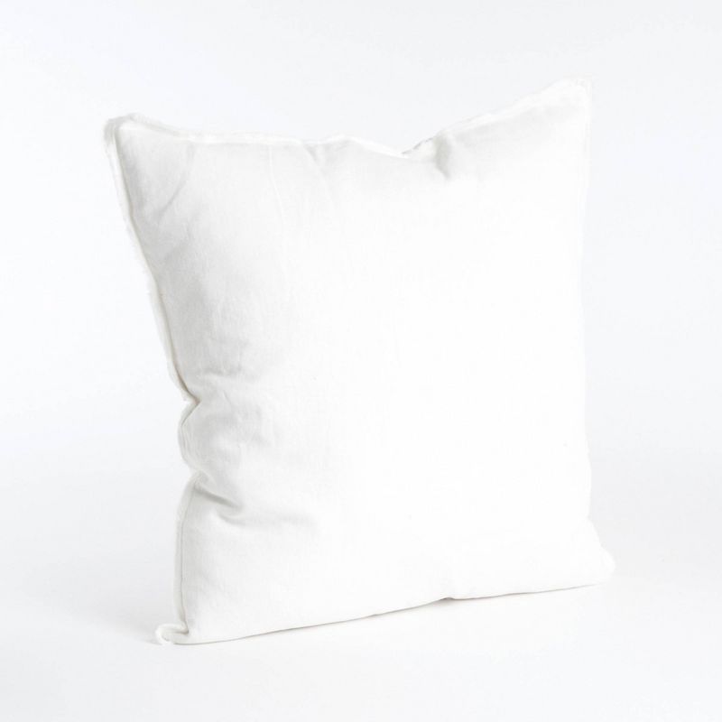 Ivory Linen Square Throw Pillow with Fringed Edges