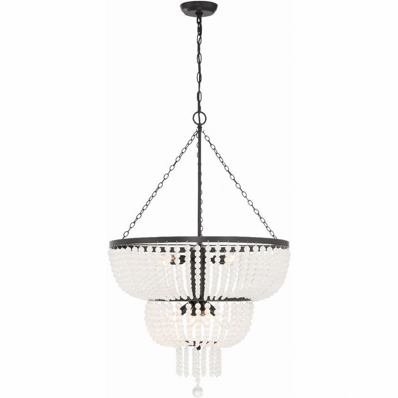 Bohemian Matte Black 8-Light Chandelier with Frosted Glass Beads