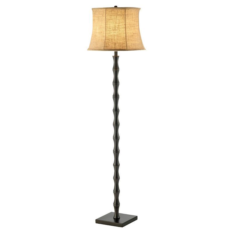 62" Black Metal and Burlap 3-Way Floor Lamp