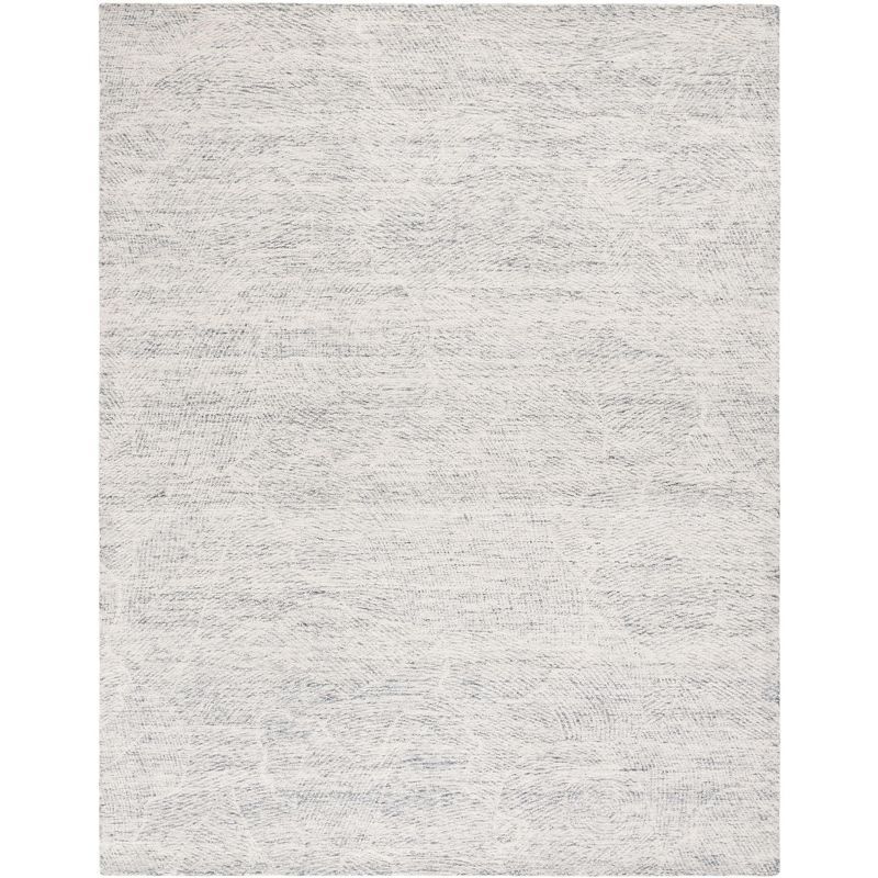 Handmade Dark Grey and Ivory Floral Wool Area Rug, 8' x 10'