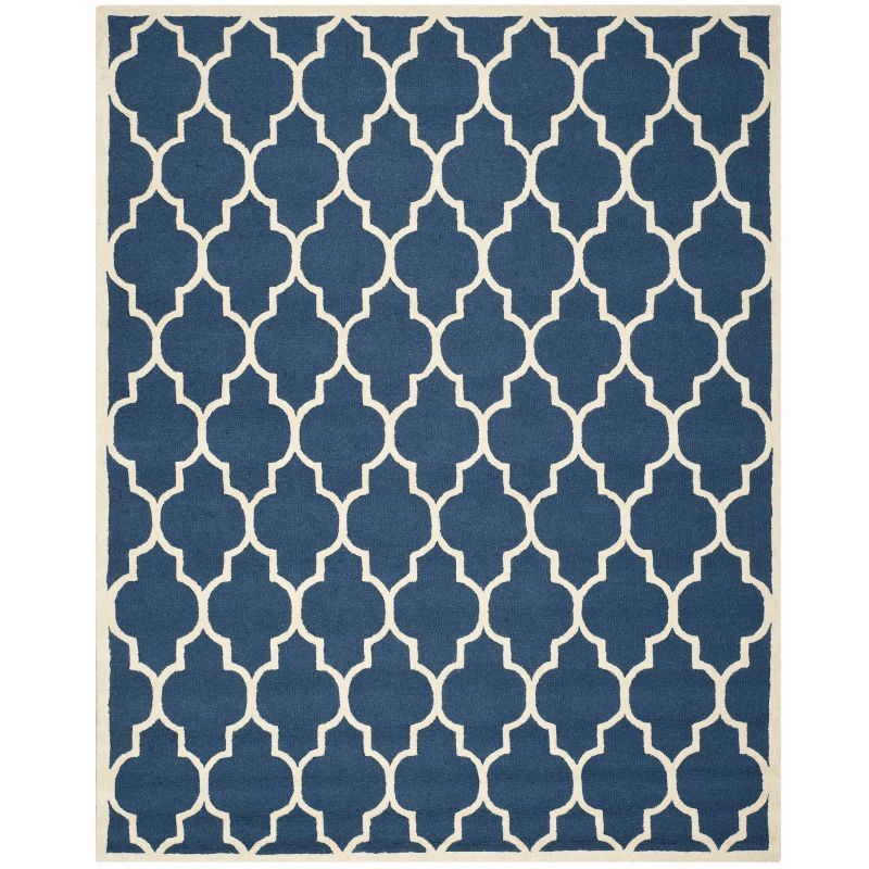 Navy and Ivory Hand-Tufted Wool Rectangular Area Rug, 9' x 12'