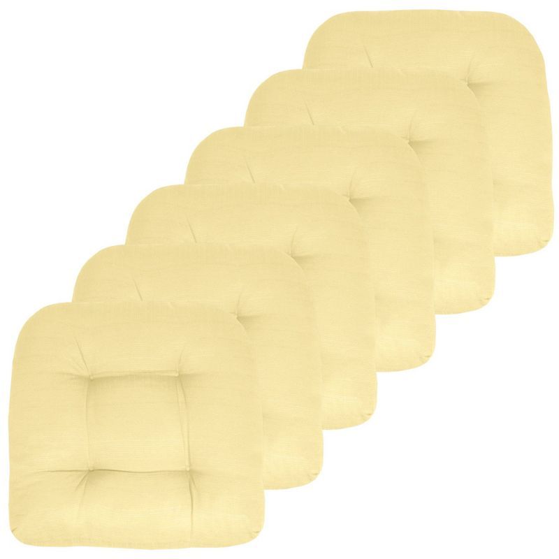 Yellow U-Shaped Tufted Polyester Patio Chair Cushions, 19" x 19", Set of 6