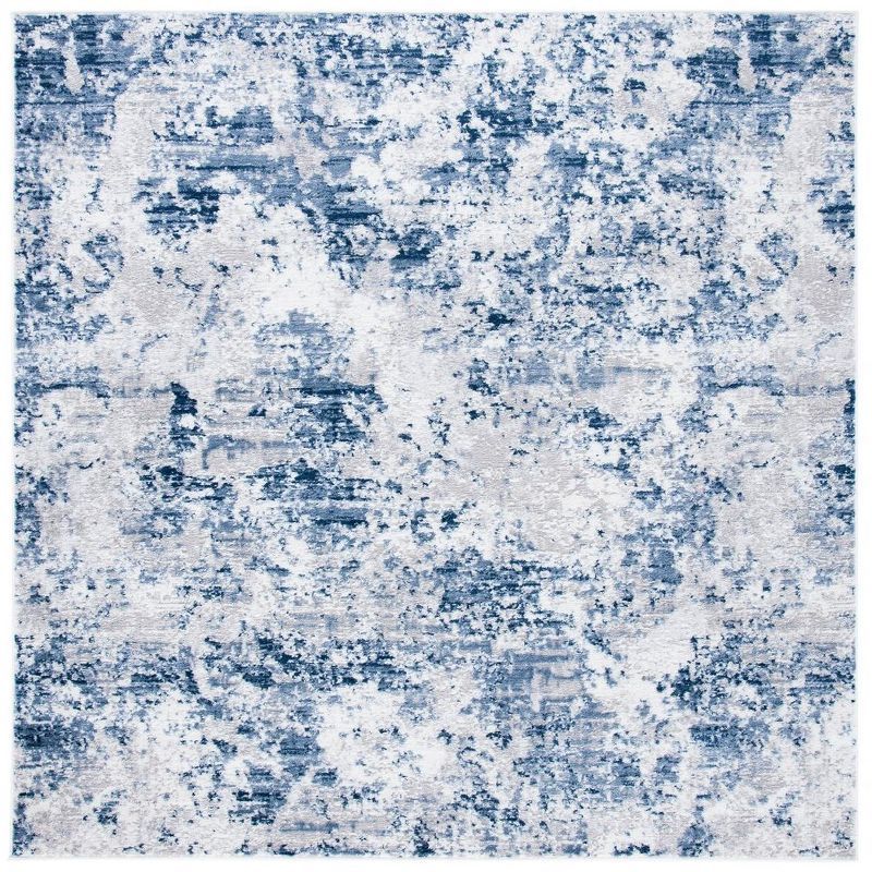 Amelia Navy and Grey Abstract Square Synthetic Rug