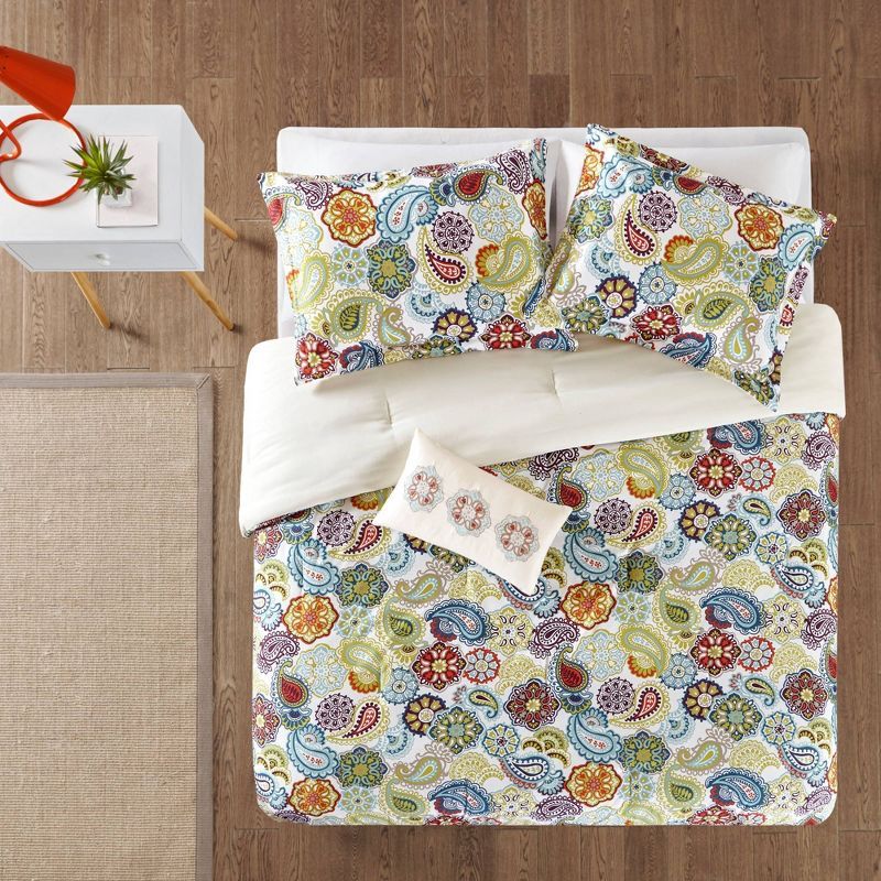 Full Blue Paisley Floral Microfiber Comforter Set