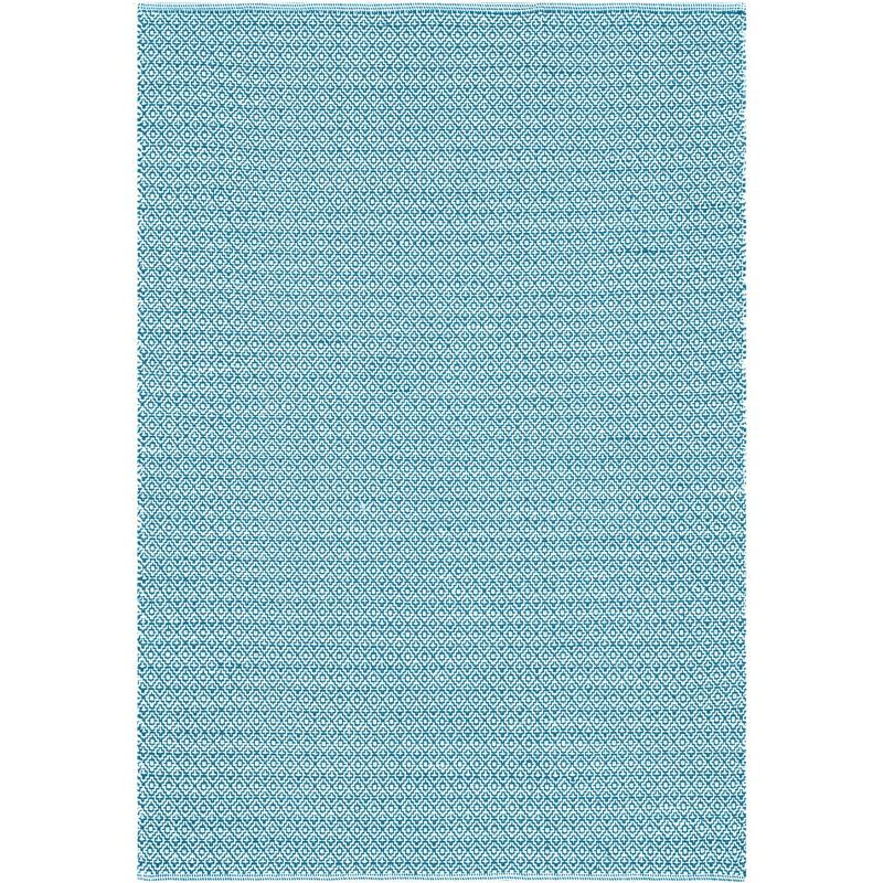 Ivory and Blue Geometric Handwoven Cotton Area Rug, 5' x 7'