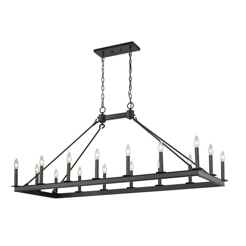 Matte Black 16-Light Rectangular Candle Chandelier