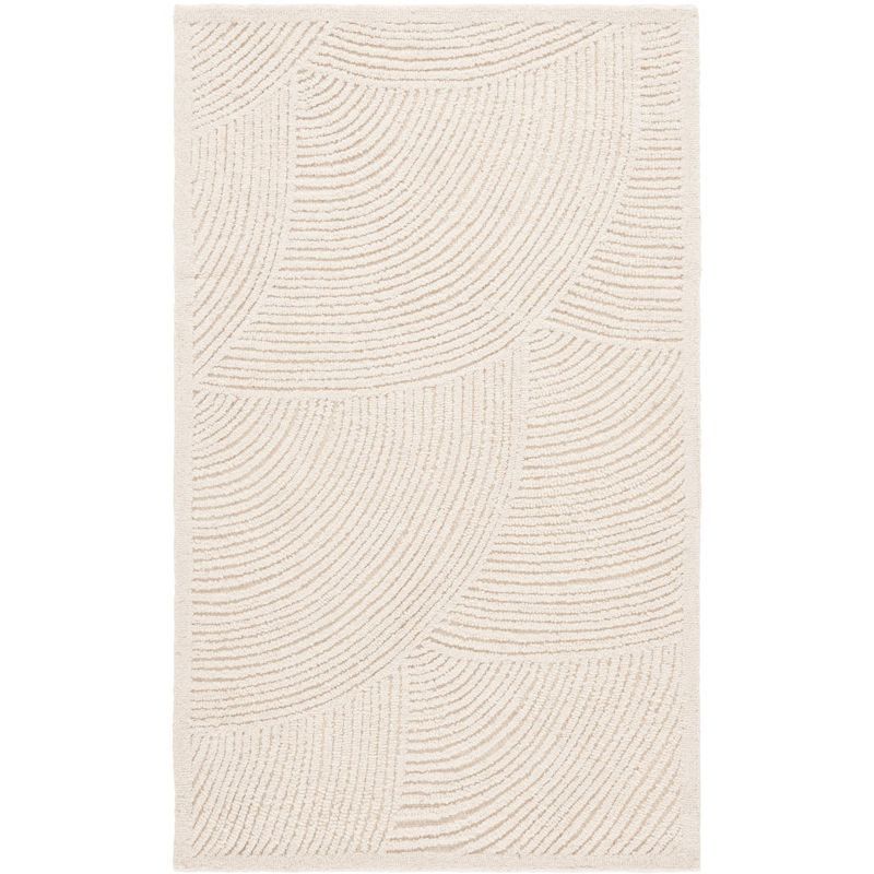 Ivory Hand-Tufted Wool and Cotton Rectangular Area Rug, 3' x 5'