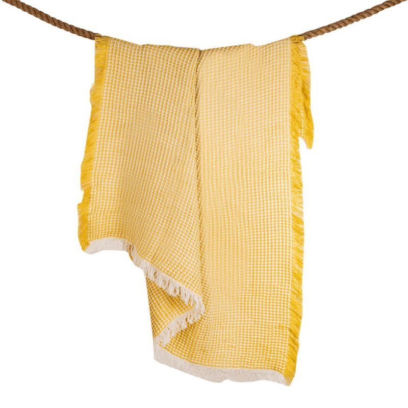 Eros Mustard Cotton Tasseled Throw Blanket, 50X60