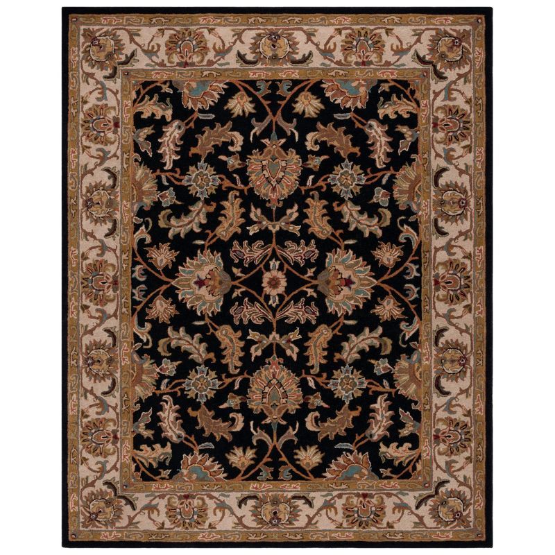 Elegant Heritage Black and Beige Hand-Tufted Wool Area Rug