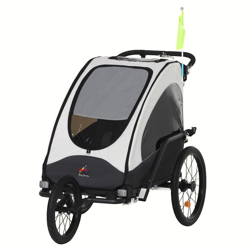 White and Black Foldable 3-in-1 Kids Bike Trailer Stroller