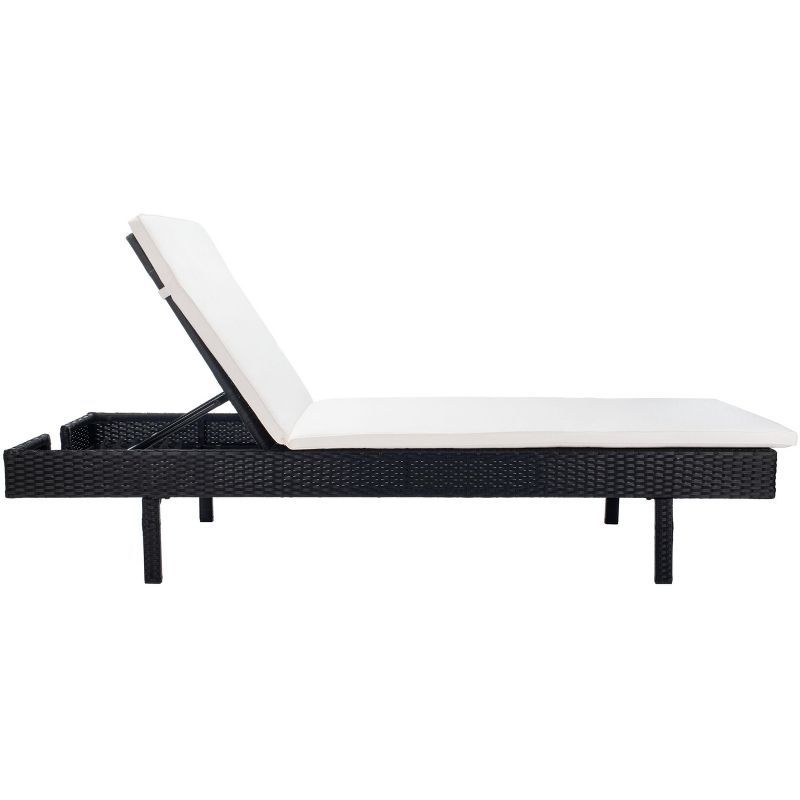 Contemporary Black Lounge Chaise with Plush Beige Cushions