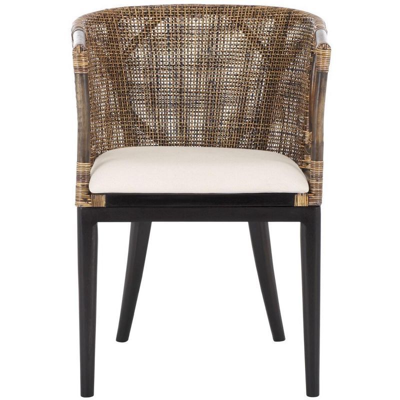 Transitional Buenos Aires Inspired Rattan Barrel Armchair, Brown/White