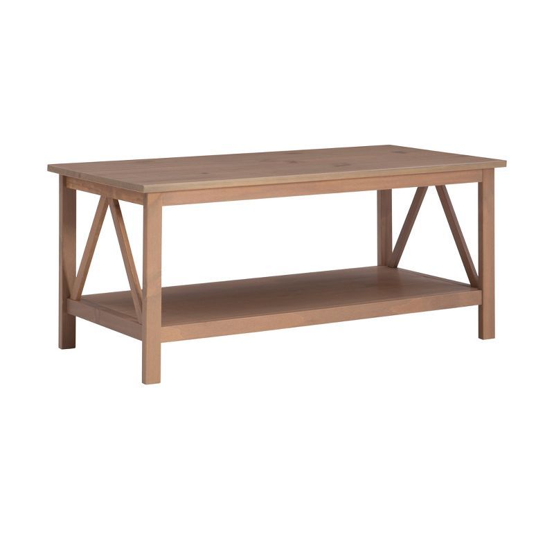 Rustic Driftwood Pine Wood Coffee Table with Storage Shelf