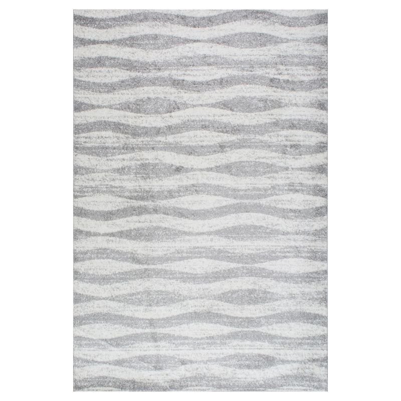 Reversible Gray Stripe Synthetic Area Rug 4' x 6'