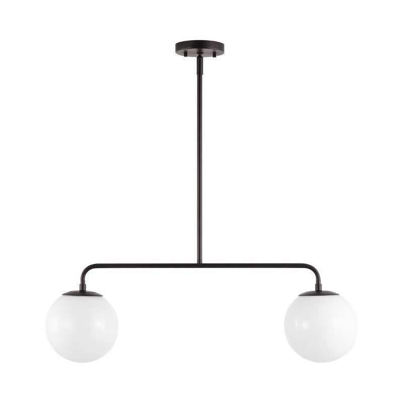 Conyer Matte Black Extendable Pendant with White Globe Shades