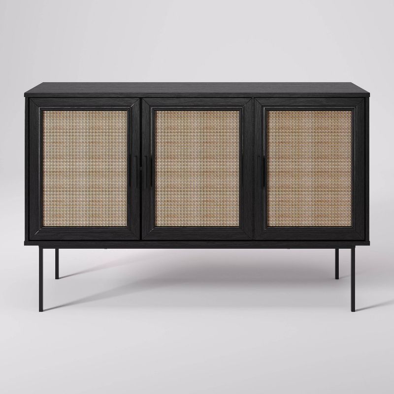 Black Wood Sideboard Buffet with Cane Doors