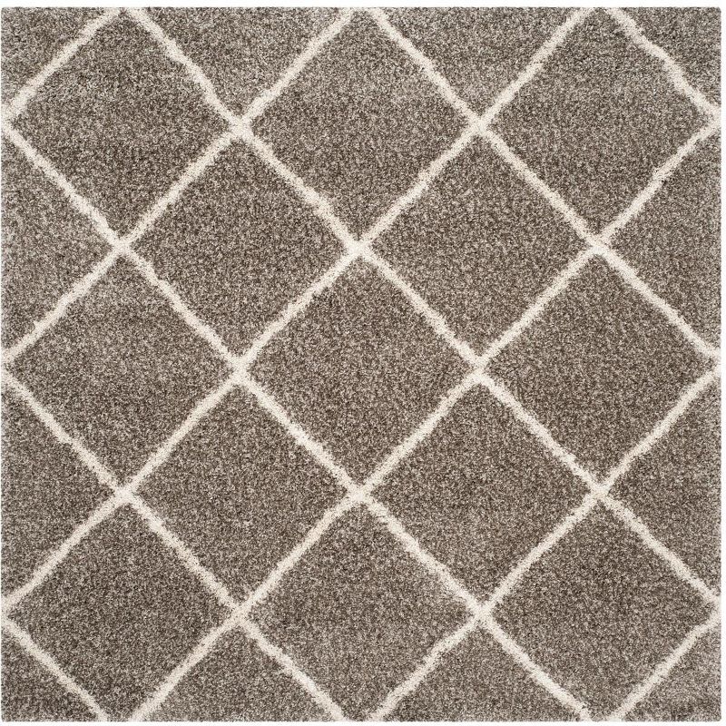 Grey and Ivory High Pile Shag Diamond Area Rug