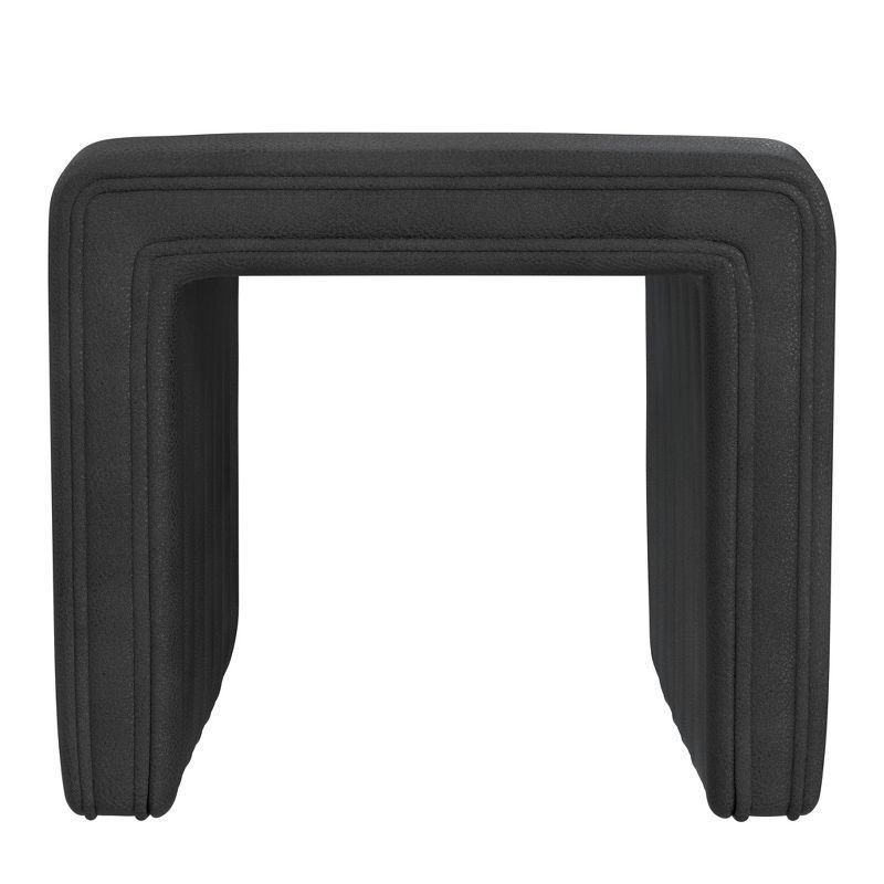 Black Faux Leather Channel Tufted Footstool Ottoman