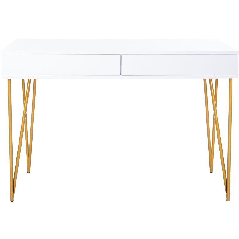 Elegant Transitional White and Gold Home Office Desk with 2 Drawers