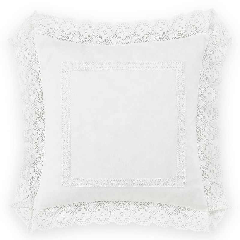 Annabella White Cotton Lace Trimmed Square Throw Pillow