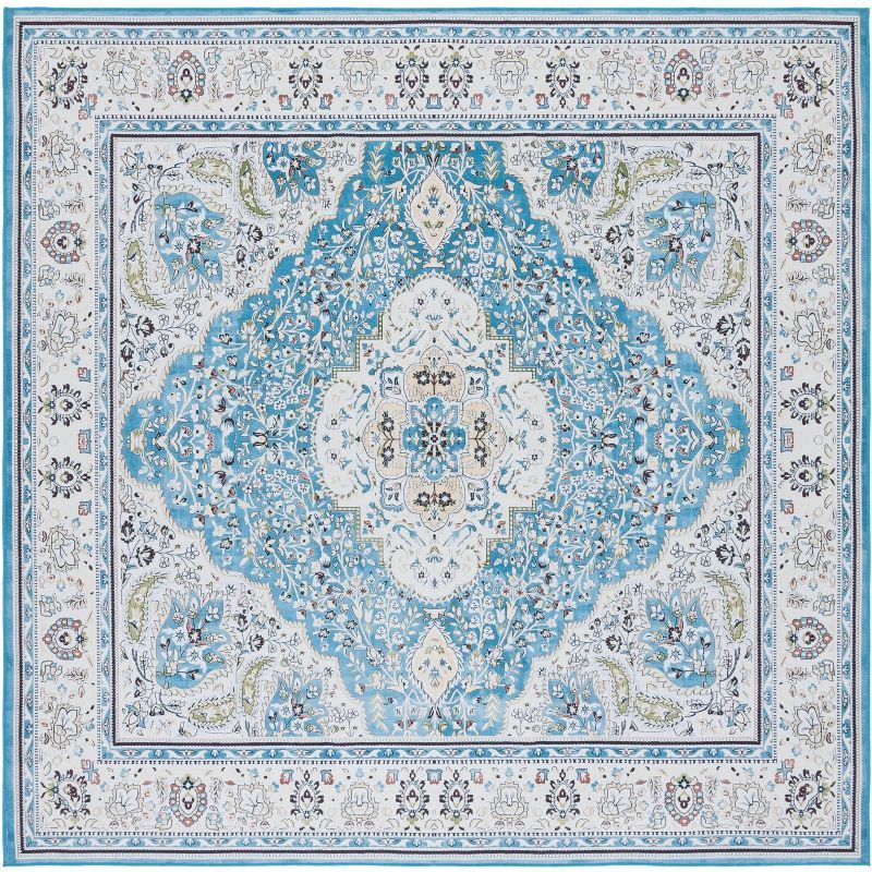 Tucson 72" Square Turquoise & Beige Easy-Care Synthetic Area Rug