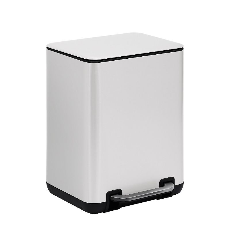 White Rectangular Pedal Trash Can with Plastic Inner Bucket