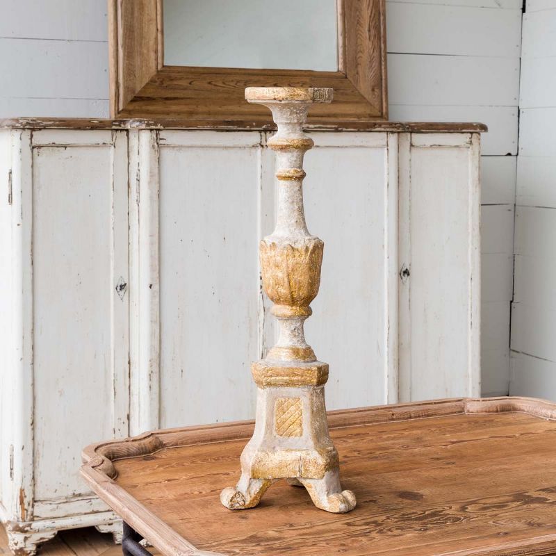 Tall Aged Plaster Old World Candlestick