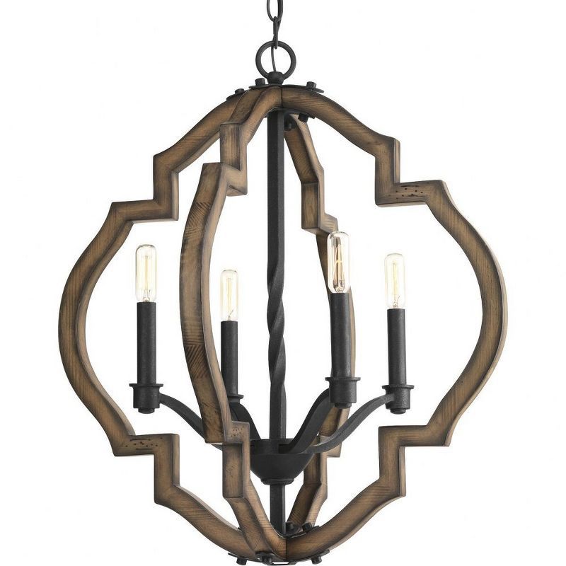 Spicewood Gilded Iron and Wood 4-Light Chandelier