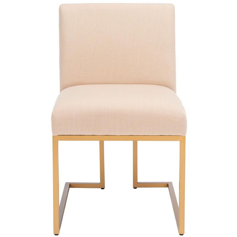 Modern Cosmopolitan Beige Linen & Gold Metal Parsons Side Chair Set