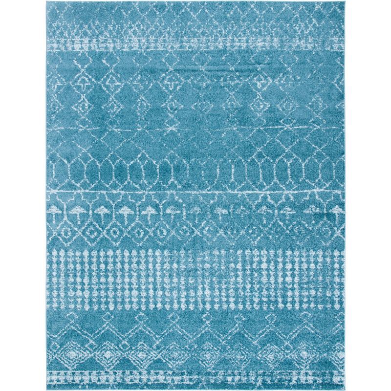 Reversible Turquoise/Blue Synthetic 8' x 10' Hand-knotted Area Rug