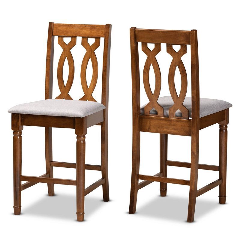 Walnut Brown Adjustable Wood Counter Stools with Fabric Upholstery