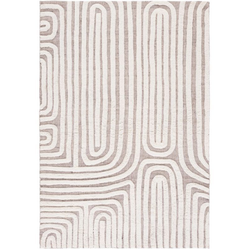 Ivory and Beige Handmade Wool Cotton Flat Woven Area Rug