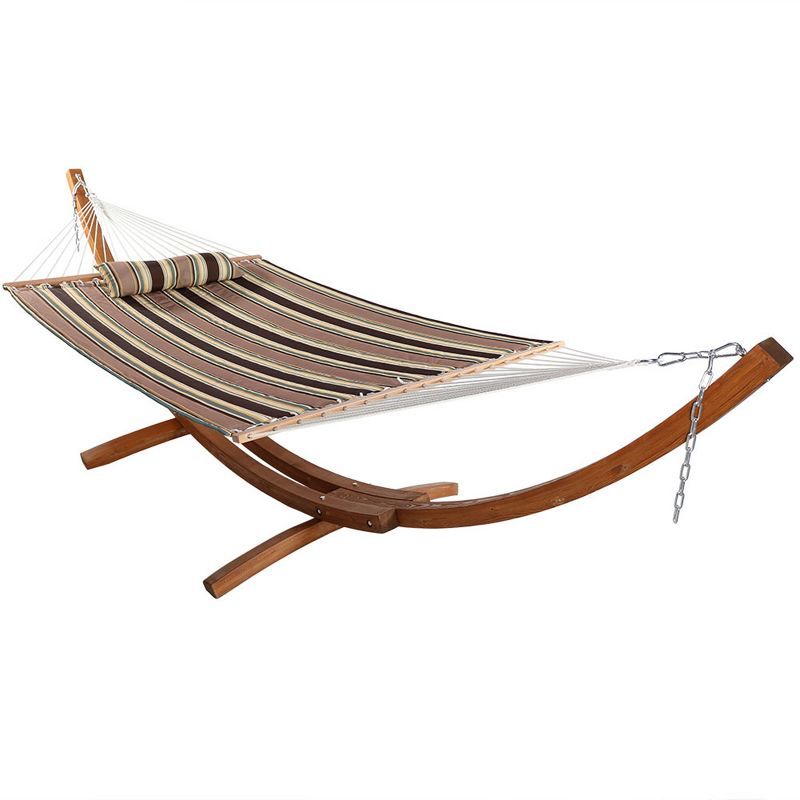 Sandy Beach Quilted Double Fabric Hammock with Curved Wood Stand