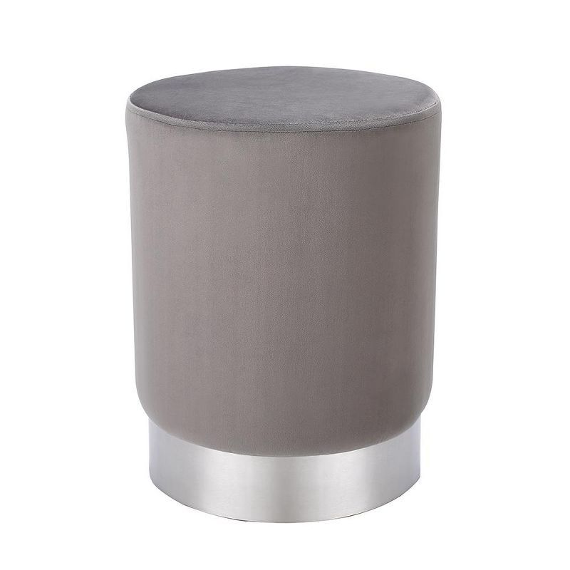 Gray Velvet Round Ottoman Foot Stool with Metal Base