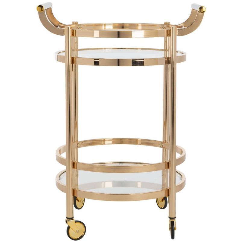 Transitional 24" Gold Metal and Glass Round Bar Cart with Wine Storage