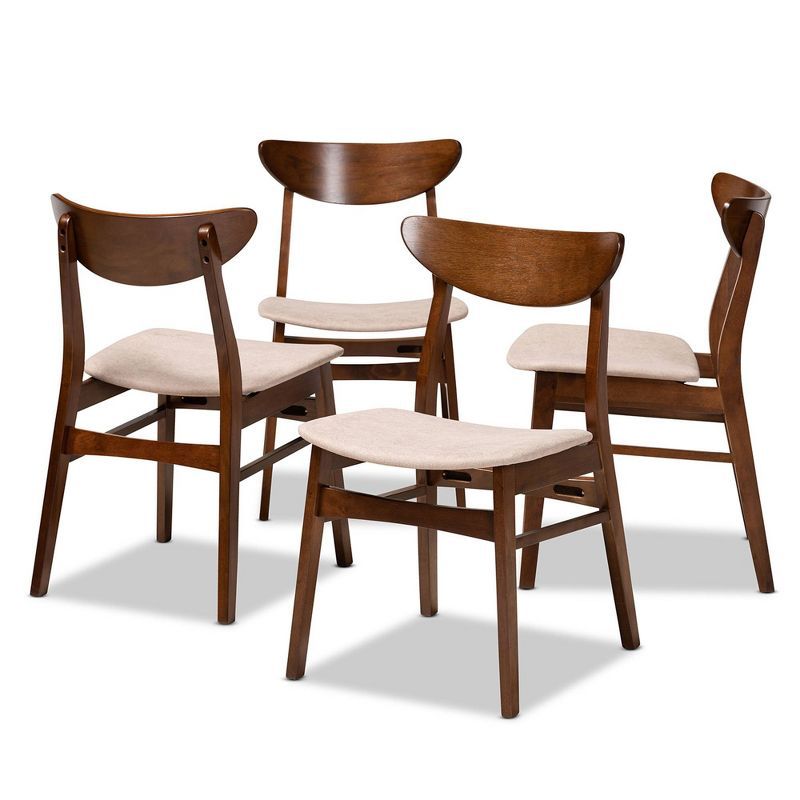 Set of 4 Light Beige Cane and Wood Dining Chairs