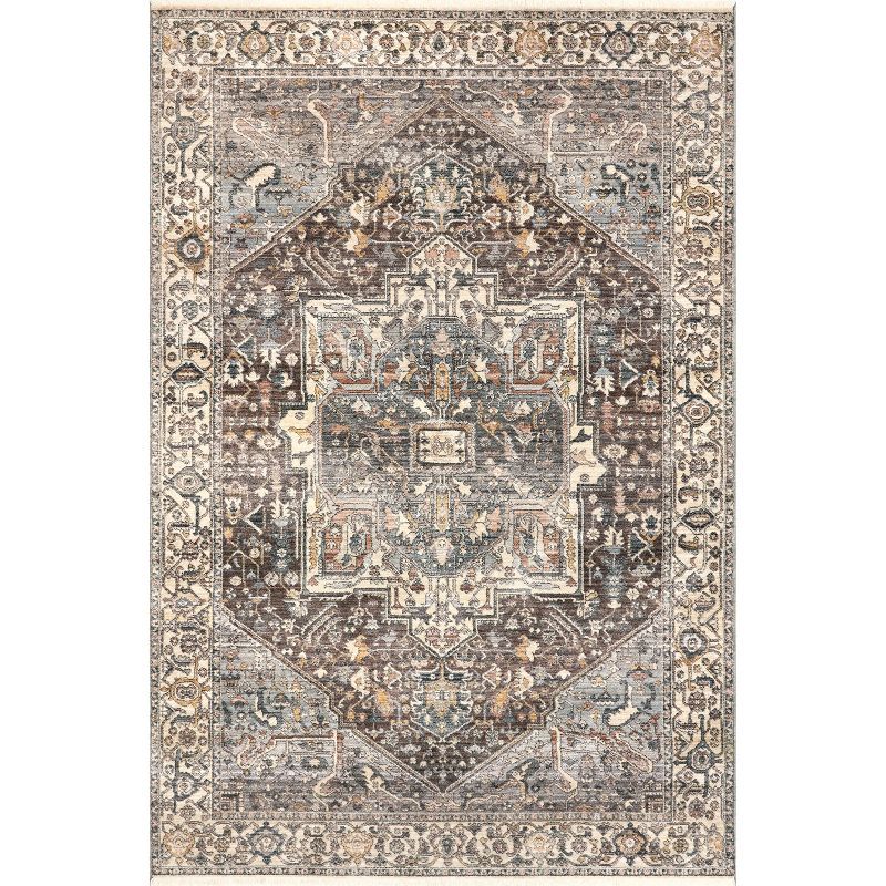 Rectangular 9' x 12' Dark Grey Medallion Synthetic Area Rug