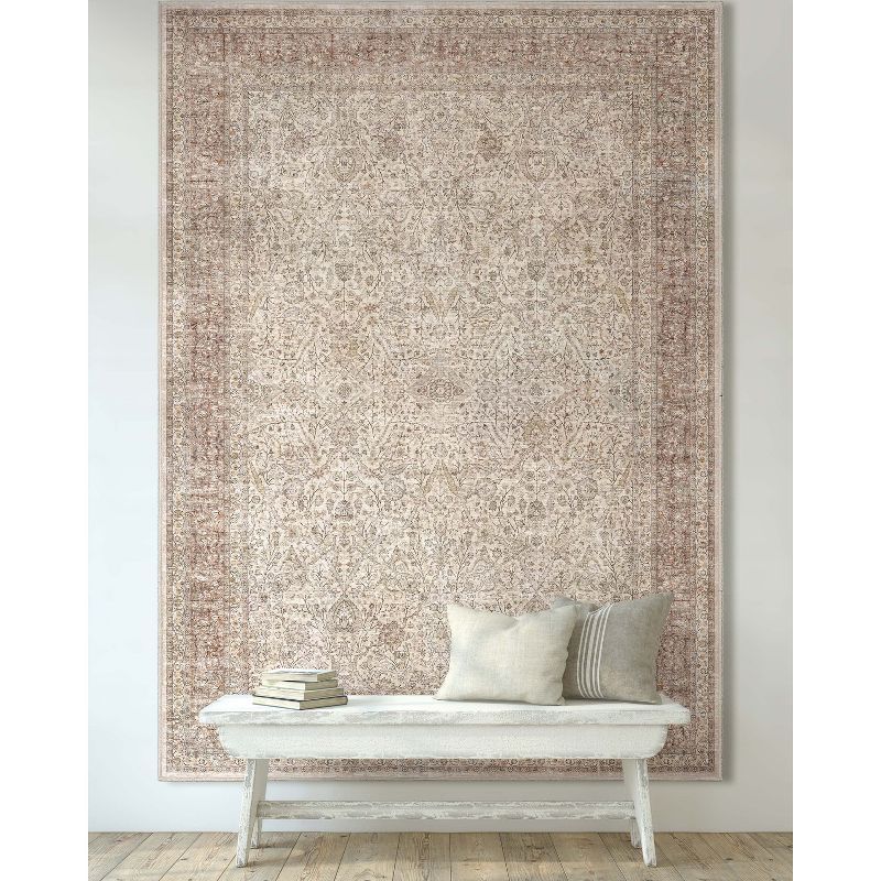 Beige 5' x 7' Flat-Weave Synthetic Reversible Area Rug
