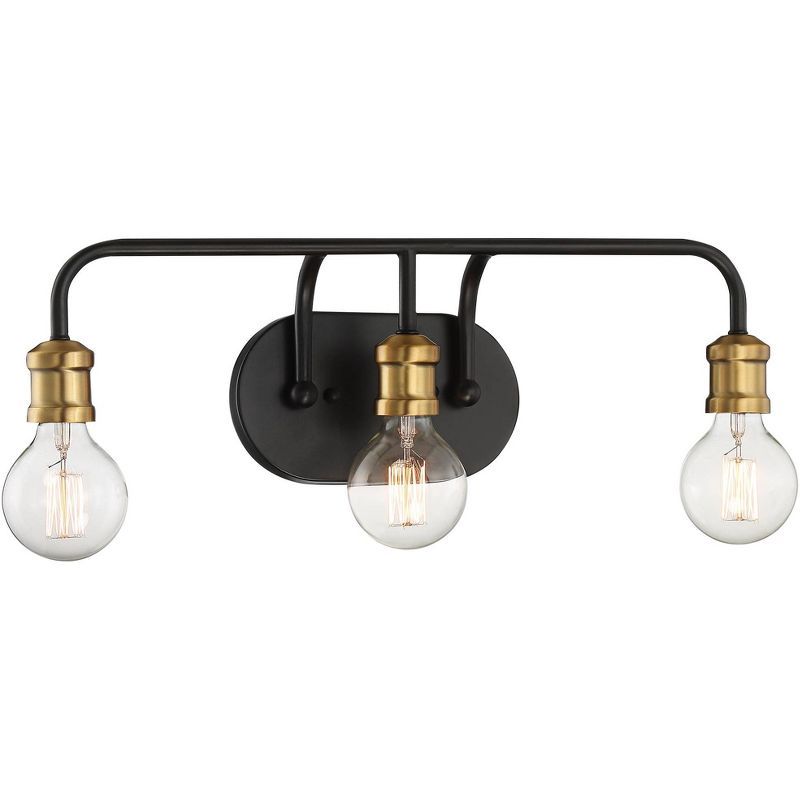 Aras Sleek Industrial Wall Light Black Brass 20" 3-Light Fixture