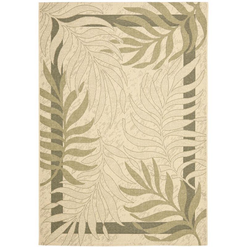 Cream and Green Botanical Indoor/Outdoor Synthetic Area Rug