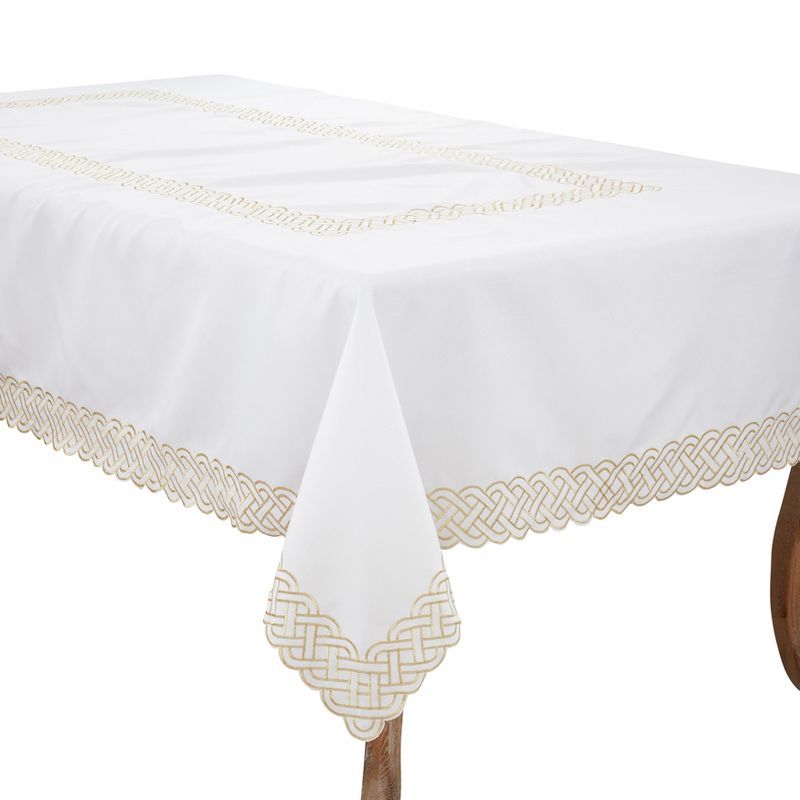 White and Gold Braid Embroidered Fabric Tablecloth