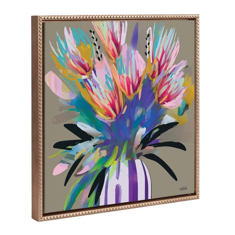 Sylvie Beaded Bright Flowers Framed Canvas Art, 22x22 Gold