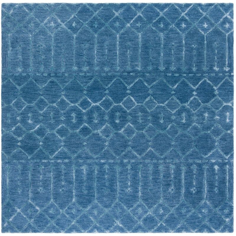 Handmade Blue Wool Tufted Square Area Rug