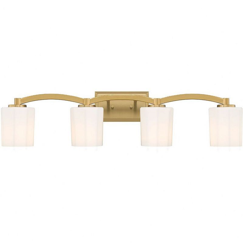 Whitney Warm Brass 4-Light Vanity with Fluted Glass Shades