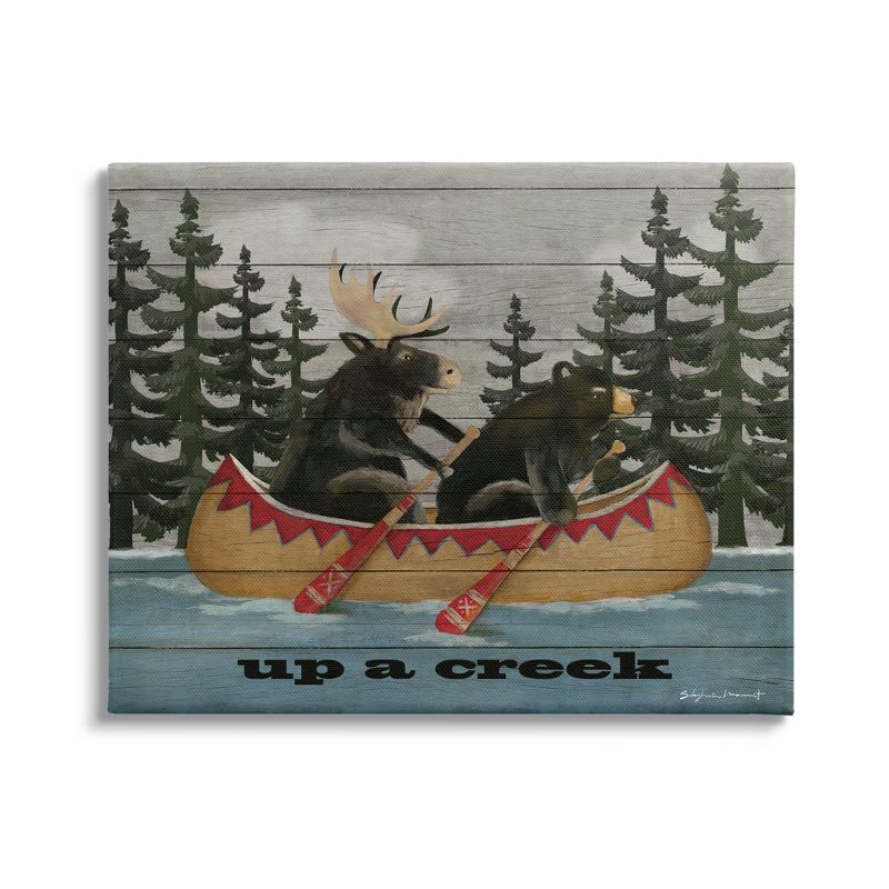 Up A Creek Woodland Cabin Canoe Canvas Wall Art, 24 x 30