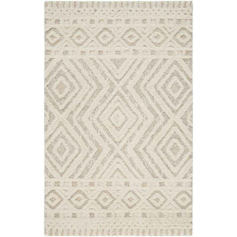 Handmade Ivory and Tan Wool Geometric Area Rug