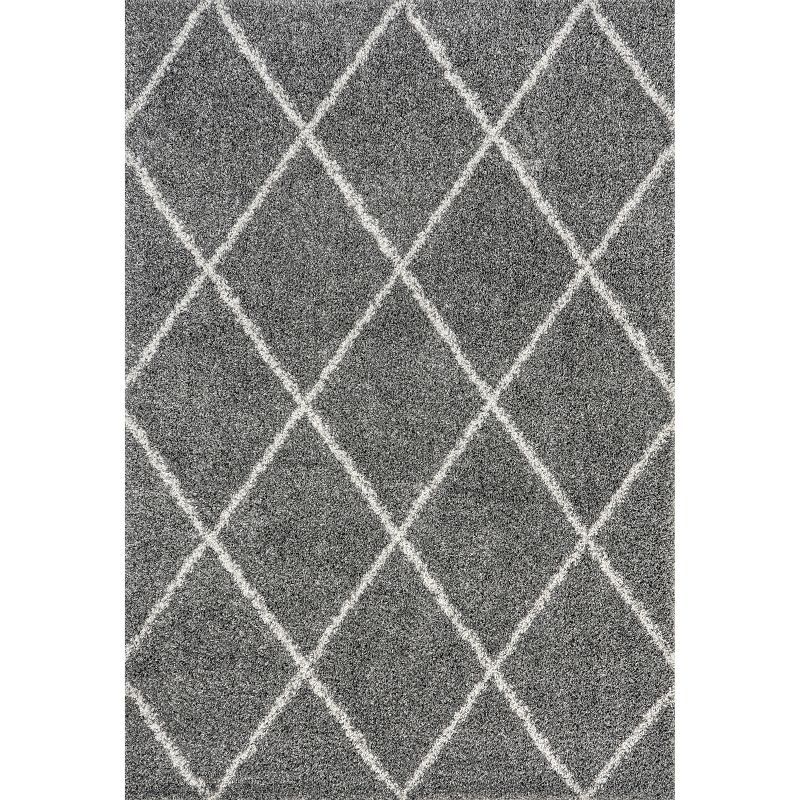 Cozy Gray Moroccan Trellis 4' x 6' Shag Area Rug