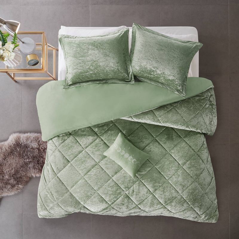 Green Velvet Twin/Twin XL Duvet Cover Set with Decorative Pillow